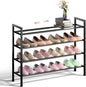 Bumusty 4-Tier Expandable Shoe Rack for Closet, 18“-33” Adjustable Shoe Rack for Small Space, Small Shoe Organizer for Front Door, Sturdy Metal, Dark Black