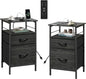 WLIVE Night Stand Set 2, Black Nightstand with Charging Station, Bedside Tables for Bedroom, Side Table with Fabric Drawers, USB Ports and Outlets