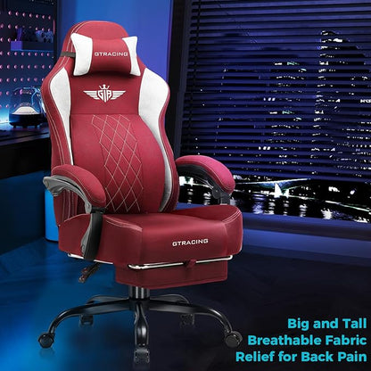 GTPLAYER Big and Tall Gaming Chair Breathable Fabric Computer Chair with Strong Lumbar Support, Comfortable Office Chairs with Pocket Spring Cushion, High Back Ergonomic Desk Chairs with Footrest