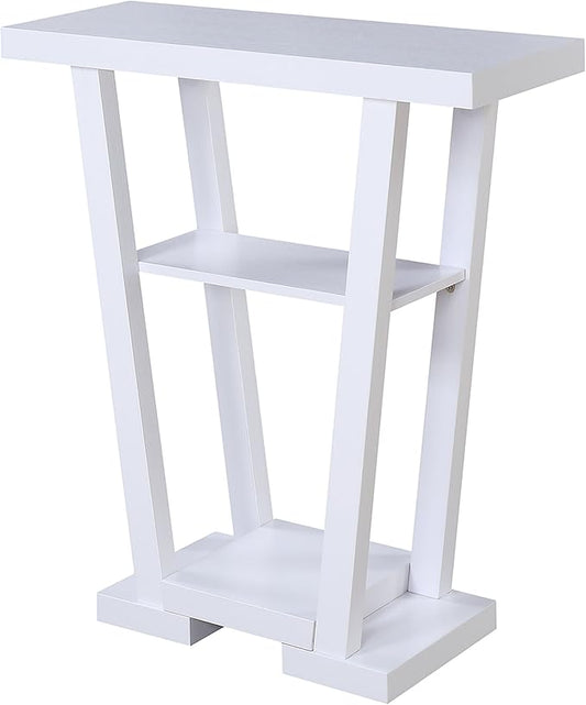 Convenience Concepts Newport V Console Modern Sofa Storage Shelves, Narrow Entryway Hall Living Room, Display Accent Table, 31.5", White