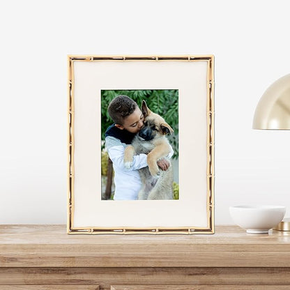 Lawrence Frames Bamboo Design Metal Frame, 8x10, Matted 5x7, Gold