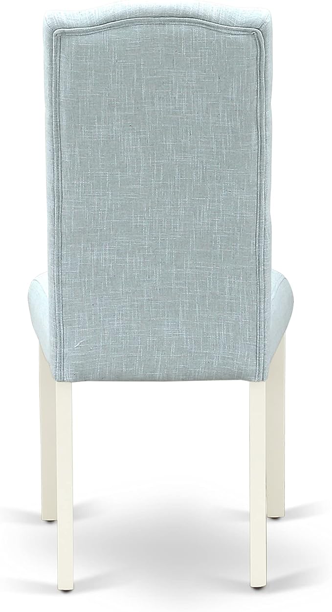 East West Furniture DOCE5-LWH-15 5 Piece Dining Set Includes a Rectangle Dining Room Table with Butterfly Leaf and 4 Baby Blue Linen Fabric Upholstered Chairs, 42x78 Inch, Linen White