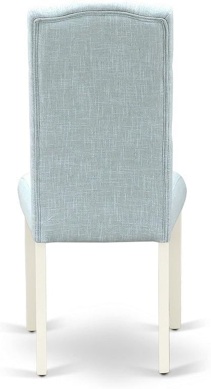 East West Furniture X097CE215-5 5 Piece Dining Room Table Set Includes a Rectangle Dining Table with X-Legs and 4 Baby Blue Linen Fabric Upholstered Parson Chairs, 40x72 Inch, Multi-Color
