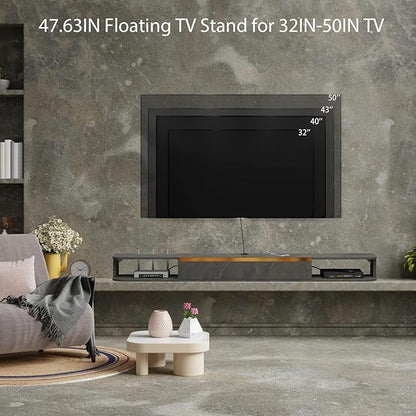 Floating TV Stand, 47'' Wall Mounted Entertainment Center TV Media Console, Floating Shelves with Door, Floating TV Cabinet Large Storage TV Bench for Living Room (Dark Grey, 47.63IN)