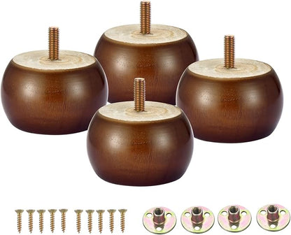 4PCS Wood Furniture Legs 2 inches Furniture Legs with Bolt Walnut Sofa Legs Couch Legs Replacement for Legs for Piano Bench, Chest-Turned-Coffee Table (Round Walnut)