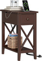 ChooChoo End Table with Charging Station, Narrow Side Table with USB Ports and Outlets, Nightstand with Drawer, for Small Spaces, Bedside Tables for Living Room Espresso