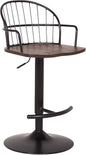 Armen Living Edward Adjustable Walnut Glazed Barstool in Black Powder Coated Finish