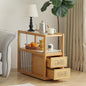 Rattan Nightstand Side Table with Storage, Bamboo Nightstand Bedside Table, Glass Mid Century Modern End Tables for Small Spaces, Living Room, Bedroom，Wood