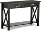 SIMPLIHOME Kitchener Console Table - 47 Inch Wide Solid Wood Sofa Table in Hickory Brown, Contemporary Storage Table for Entryway or Living Room with 2 Drawers, Bottom Shelf, and X-Design Side Panels