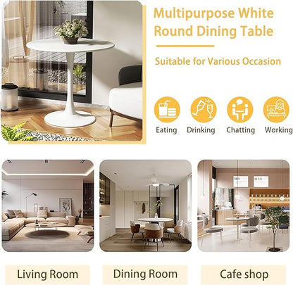 Round White Dining Table, 31.5" Tulip Table, Round Dining Table with Pedestal Base, White Dining Table for 1-4 Person, Mid-Century Leisure Table for Kitchen, Living Room, Restaurant, Cafe