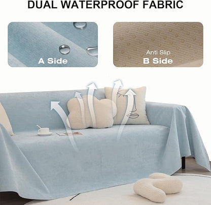 STACYPIK Waterproof Couch Cover Sky Blue Sectional Sofa Cover Cat Dog Anti Scratch Couch Cover Non-Slip Furniture Protector for 3 Cushion Couch Pet Couch Protector Cover Washable Pet Bed Mat-71X134IN