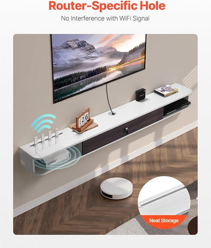 VEVOR Floating TV Stand, 70'' Wall Mounted TV Console Modern Floating Entertainment Center Under TV Shelf with Storage Cabinet, for Bedroom & Living Room, White