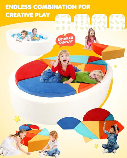 Kids Play Couch, 2-in-1 Egg-Shape Kid Plays Sofa with Unique Ball Pit(no Balls Included), Tangram Puzzle Play Couch for Playroom, Modular Play Couchs for Inspiring Creativity, Samba