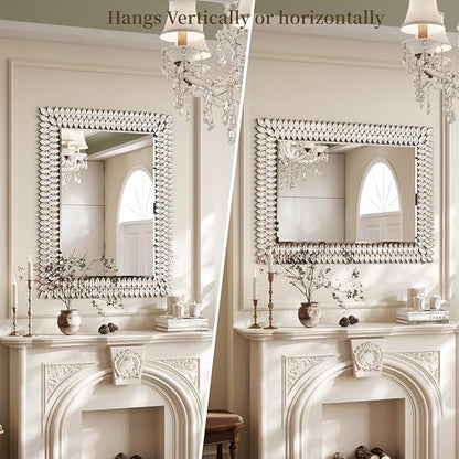 Kelly Miller 30"x40" Jeweled Bathroom Wall Mirror, Large Rectangle Mirror Decorative Mirror Luxury Vanity Mirror with Diamonds for Master Bath Half Bath Living Room Bedroom Fireplace Mantle Entryway