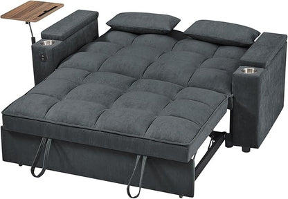 3 in 1 Queen Loveseat Convertible Sofabed Modern Living Room Multifunctional Sleeper Sofa Convertible Spacious Sofa Bed W/Pull Out Sleeper Couch Bed Armrests Storage,Cupholders,USB Ports ,Side Table