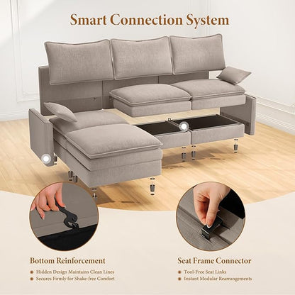 Vesgantti Large Modular Sectional Sofa, Big Comfy Cloud Couch with Ottoman Deep Seat Chenille Cloud Sofa, 9 Seater Large Sectional Couches for Living Room, Bedroom and Apartment, Light Brown