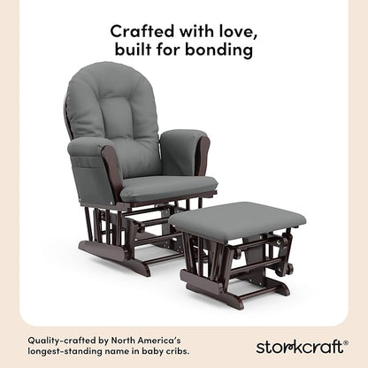 Storkcraft Premium Hoop Glider & Ottoman (Espresso/Gray) — GREENGUARD Gold Certified Nursery Glider, Solid Wood Craftsmanship, Smooth-Gliding Nursery Chair and Ottoman, Award-Winning