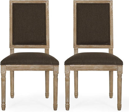 Merax Upholstered Solid Wood Dining Chairs Set of 2, French Country Style Accent Side Seating Furniture for Kitchen, Living Room, Cushioned Back, Brown