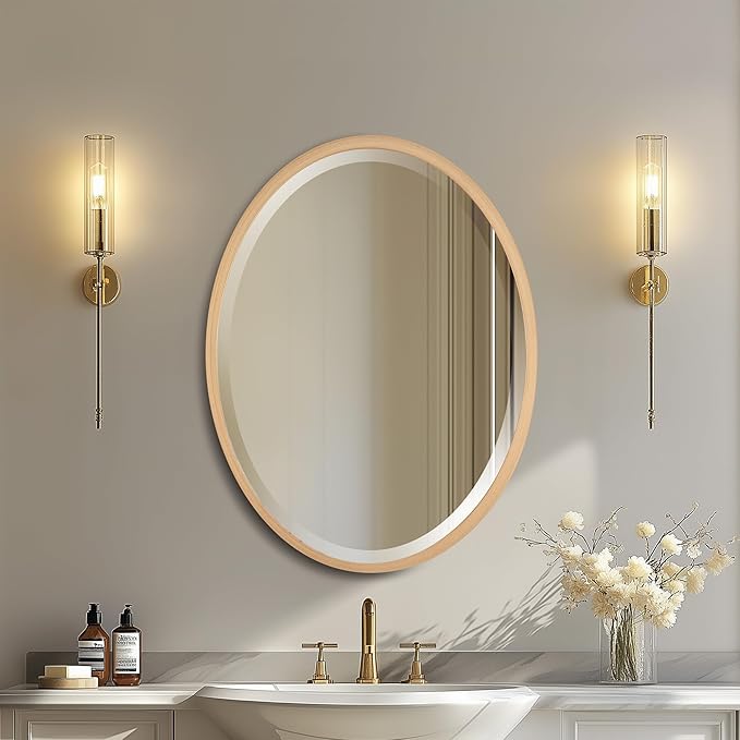 OVALCREST - Oval Wooden Beveled Wall Mirror for Home Decor, Bathroom, Vanity, Bedroom, Living Room, Hallway - London Style (Gold Paint) 17.1 x 21.1