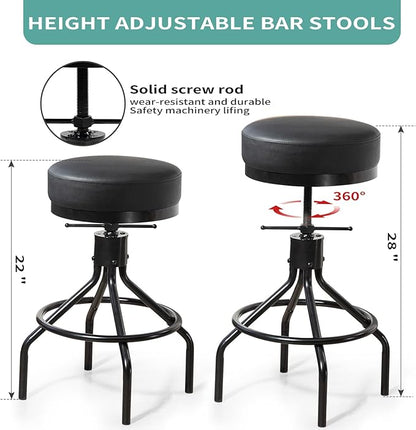 Adjustable Bar Stools Swivel Black Barstools Modern PU Leather 28inch Round Backless Counter Height Stool Metal Industrial Bar Chair for Kitchen Island (1, Black)