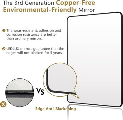 30"x36" Bathroom Wall Mirror with Matte Black Metal Frame & HD Glass, Copper-Free Mirrors Modern Rectangle Round Corner Framed Vanity Mirror - Horizontal or Vertical Installation