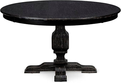 F53-11-TP - Wood Dining Table with Acacia Wood Round Tabletop, Sand Blasted Black Finish
