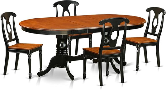 East West Furniture PLKE5-BCH-W 5 Piece Kitchen Table & Chairs Set Includes an Oval Dining Room Table with Butterfly Leaf and 4 Solid Wood Seat Chairs, 42x78 Inch, Black & Cherry