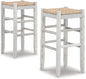 Signature Design by Ashley Mirimyn Farmhouse 29.5" Bar Height Bar Stool with Woven Wicker Seats, 2 Count, White & Light Brown