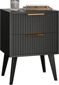 Fluted Nightstand with 2 Drawers,Modern Bedside Table with Metal Handles,White Side Table with Solid Wood Legs,Mid Century End Table for Living Room,Bedroom,Black CTG55BK