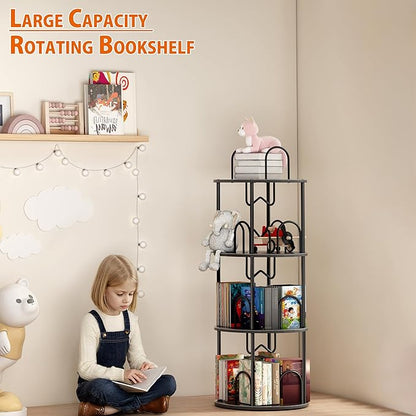 3 Tier Rotating Bookshelf, 360° Spinning Bookshelf Tower, Round Narrow Space Saving for Books and Display, Revolving Bookcase Corner Tall Book Shelf for Small Spaces, Bedroom, Living Room, Black