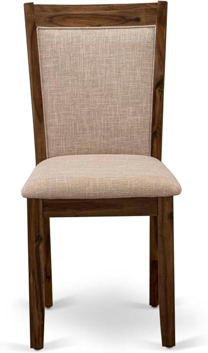 F3MZ7-50N-04 7-Pc Kitchen Table Set Includes a Pedestal Table and 6 Light Tan Polyester Dining Room Chairs with Padded Back - Antique Walnut
