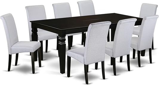 East West Furniture LGBA9-BLK-05 9 Piece Dining Room Furniture Set Includes a Rectangle Wooden Table with Butterfly Leaf and 8 Grey Linen Fabric Parsons Chairs, 42x84 Inch, Black