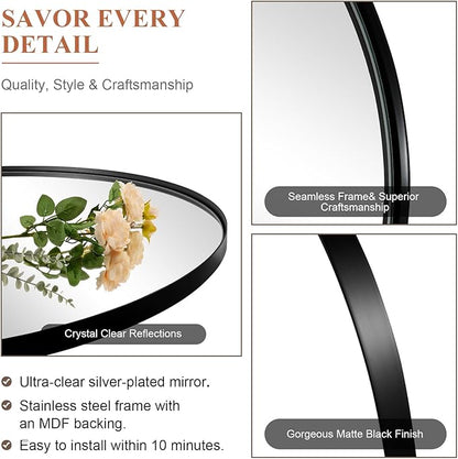ANDY STAR Black Oval Mirrors for Bathroom, 22x30 Inch Matte Black Stainless Steel Metal Framed Oval Wall Mirror, Modern Vanity Mirror Wall Mount Horizontal or Vertical