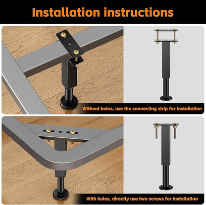 6PCS Adjustable Height Bed Support Legs, 6.2-8 Inch, Metal Heavy Furniture Legs with Rubber Non-Slip Base for Sofa/Cabinet/Couch/Dresser/Table, Furniture Feet Replacement for King Queen Bed Frame Slat