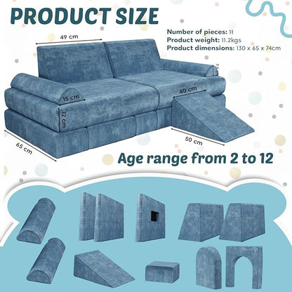 Modular Kids Play Couch & Sofa with Doodle Board & Stickers, High-Density 27D Foam Set, Convertible Folding Child Couch with Washable Covers, Durable Kids Furniture for Playroom - Dark Grey