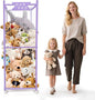 Stuffed Animal Storage Zoo with Wheels, Wooden Large Stuff Animals Plushies Holder Toy Organizer Kids Plush Storage Cage with Elastic Band and Net for Nursery Playroom Corner for Toddler (Purple)
