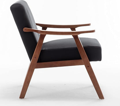Container Furniture Direct Accent Chair with Microfiber Upholstery and Solid Wood Frame, Classic Mid-Century Modern Living Room Furniture for Extra Seating, Black