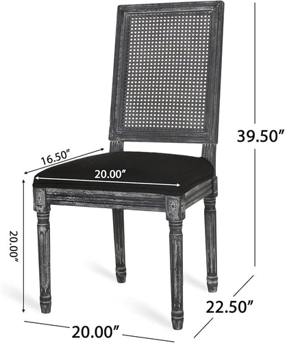 Merax Upholstered Solid Wood Dining Chairs Set of 2, French Country Style Accent Side Seating Furniture for Kitchen, Living Room, Wicker Back, Black