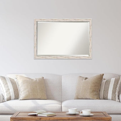 Amanti Art White Bathroom Mirror for Over Sink, 27x39 Alexandria White Wash Narrow Rectangle Vanity Mirror, Large Cottage Wood Frame, Hangs Horizonally and Vertically, Bathroom Wall Decor, Beveled