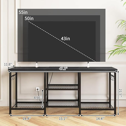 YGEOMER Entertainment Center for 55 inch TVs, TV Stand with Power Outlet and Open Storage Shelves, TV Media Console Table for Living Room and Bedroom,Black