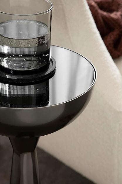Kate and Laurel Chandon Modern Sophisticated Drink Table; 8 x 8 x 23; Gray Gunmetal; Contemporary Sculptural Plant Pedestal Table with Unique Tinted Tabletop and Polished Metallic Finish