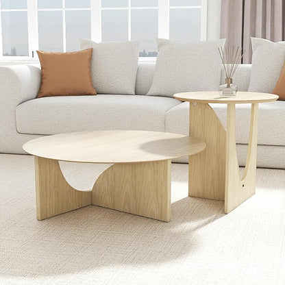 Round and Nature Side Table，Small Coffee Table with Sleek Geometric Design, Easy Assembly Accent Table for Living Room