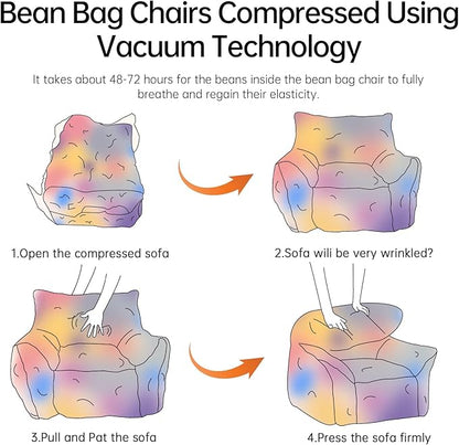 Bean Bag Chair, Sherpa Accent Beanbag Chair and Ottoman Set, Fur Faux BeanBag Chair with Memory Foam Filled, Lazy Sofa Comfy Cozy BeanBag Chair for Dorm, Apartment, Living Room (Colorful)