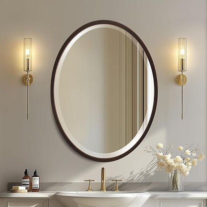 OVALCREST - Oval Wooden Beveled Wall Mirror for Home Decor, Bathroom, Vanity, Bedroom, Living Room, Hallway - London Style (Rubbed Bronze) 25.1 x 31.1