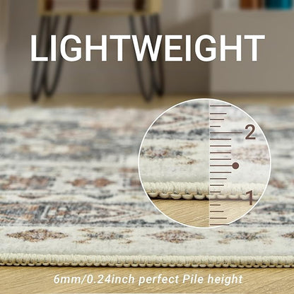zesthome 8x10 Area Rugs for Living Room,Non-Slip Backing Washable Rugs,Vintage Large Area Rug，Stain Resistant Home Decor Rug (Grey/Orange,8'x10')