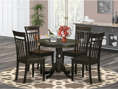 East West Furniture ANCA5-CAP-W 5 Piece Dining Set Includes a Round Dining Room Table with Pedestal and 4 Wood Seat Chairs, 36x36 Inch, Cappuccino