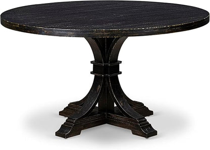 I57-11-TP Mid-century Table with Acacia Wood Round Tabletop and Stylish Pedestal Base - Sand Blasted Black Finish