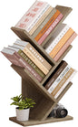 Hoctieon 4 Tier Tree Bookshelf, 4 Shelf Bookcase, Modern Book Storage, Free Standing Tree Bookcase, Utility Organizer Shelves for Home Office, Living Room, Bedroom, Greige