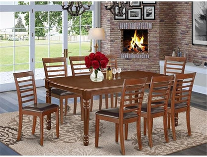 East West Furniture DOML9-MAH-LC 9 Piece Dining Table Set Includes a Rectangle Dining Room Table with Butterfly Leaf and 8 Faux Leather Upholstered Chairs, 42x78 Inch, Mahogany
