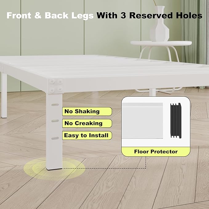 12 Inch Twin Bed Frames, Heavy Duty Metal Twin Platform Bed Frame, No Box Spring Needed, Easy Assembly, Noise-Free, White